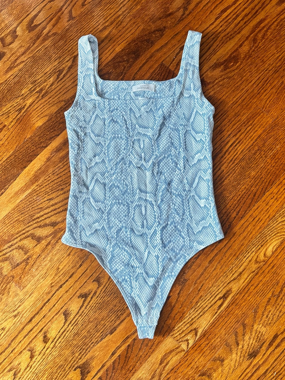Babaton Blue Snake-Skin Print Tank Bodysuit